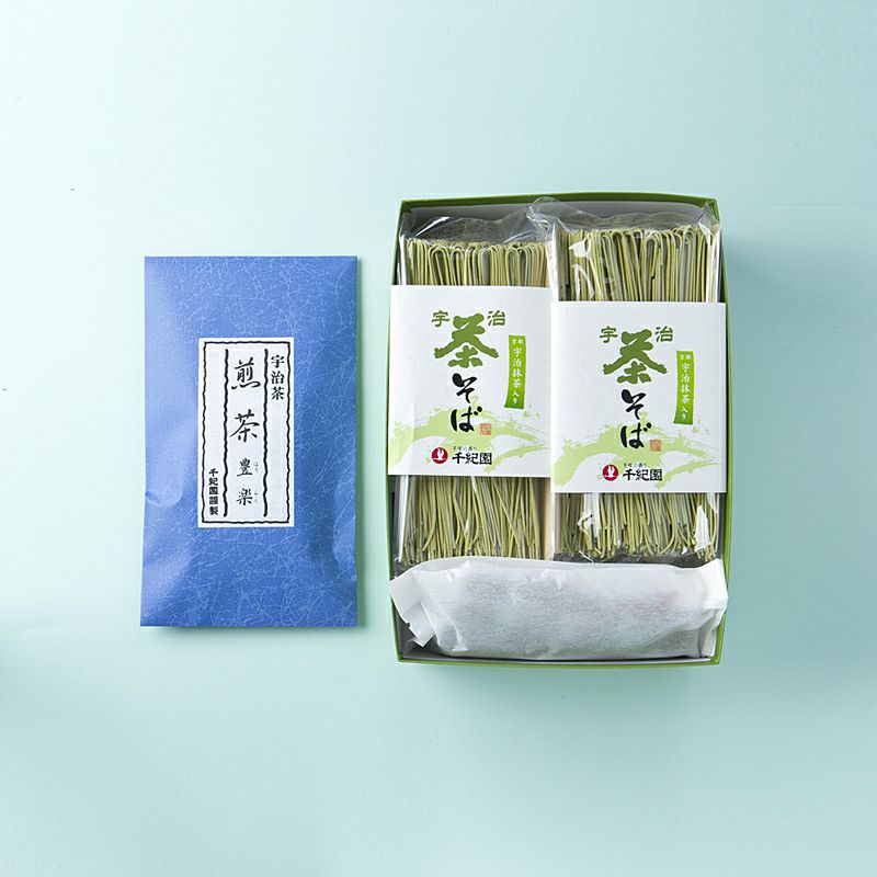 千紀園（せんきえん）の選べる銘茶&宇治抹茶そば6袋・そばつゆ12袋（12人前）セット化粧箱（カートン/ギフトボックス）