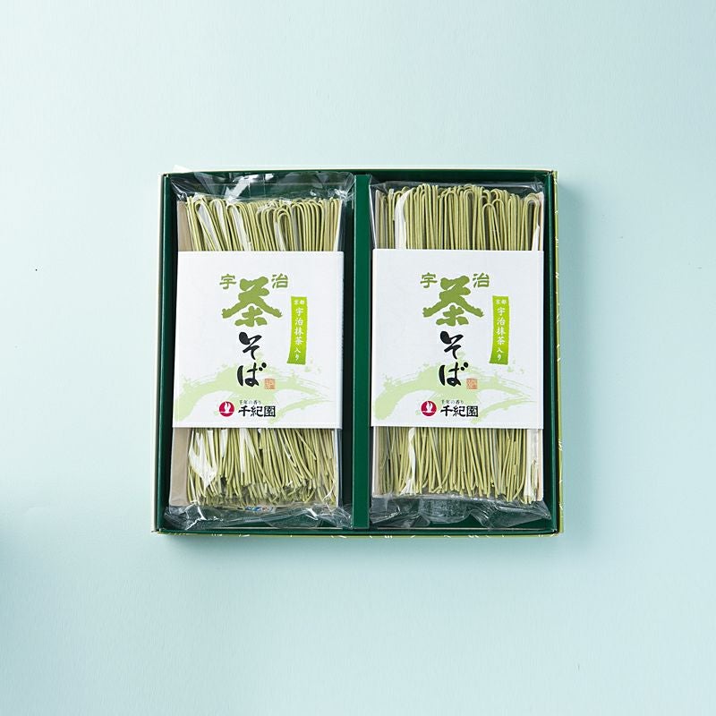 千紀園（せんきえん）の宇治抹茶そば2袋・そばつゆ4袋（4人前）セット　化粧箱（カートン/ギフトボックス）