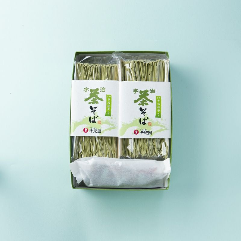 千紀園（せんきえん）の宇治抹茶そば4袋・そばつゆ8袋（8人前）セット化粧箱（カートン/ギフトボックス）