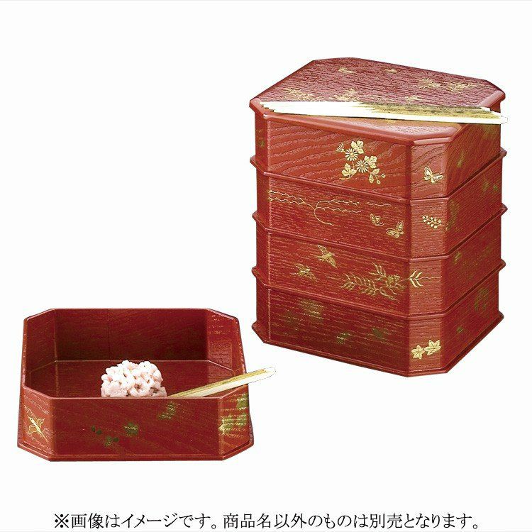 茶道具 縁高（ふちだか） 縁高重 朱塗 花鳥 淡々斎好写 五客