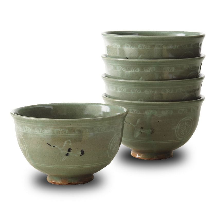 茶道具　雲鶴青磁数茶碗 茶道具 数茶碗（かずちゃわん） 数茶碗 青磁雲鶴 5客 中村与平