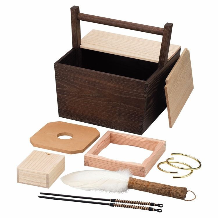 c150 炭斗 箱炭斗 炭取 炭取り 炭入 茶道具 蒔絵 茶道具 炭斗（炭取・すみとり） 箱炭斗8点セット (白つかみ羽根・香溜