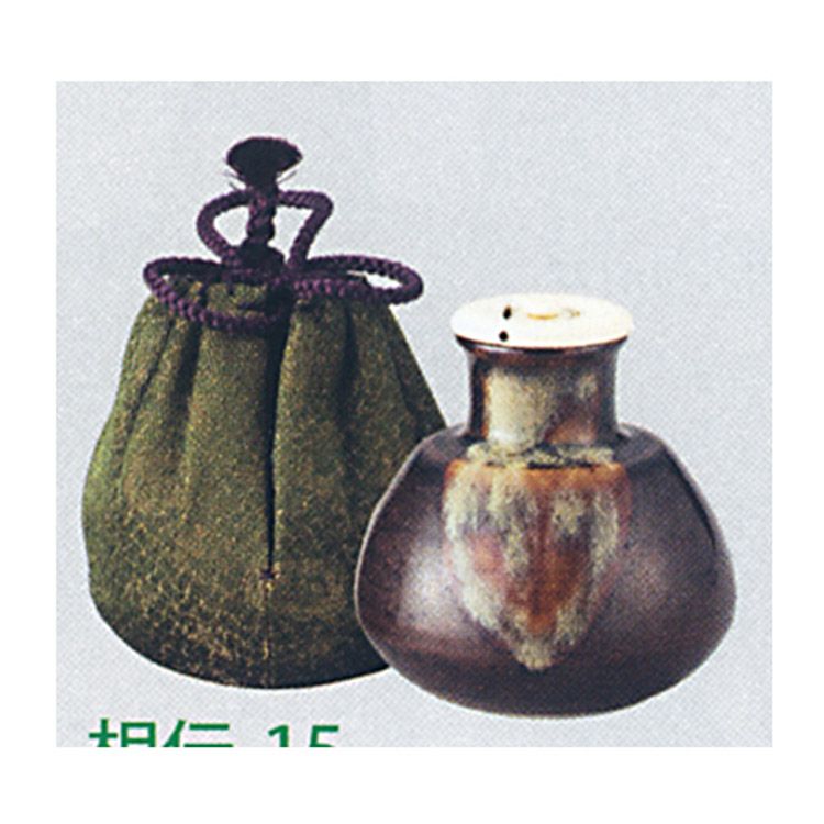 森陶岳　黒備前丸壺茶入　仕服:藤種緞子　茶道具　中古品 茶道具 茶入 志野丸壺 大名物写 仕服：下妻緞子 陶若窯 茶入