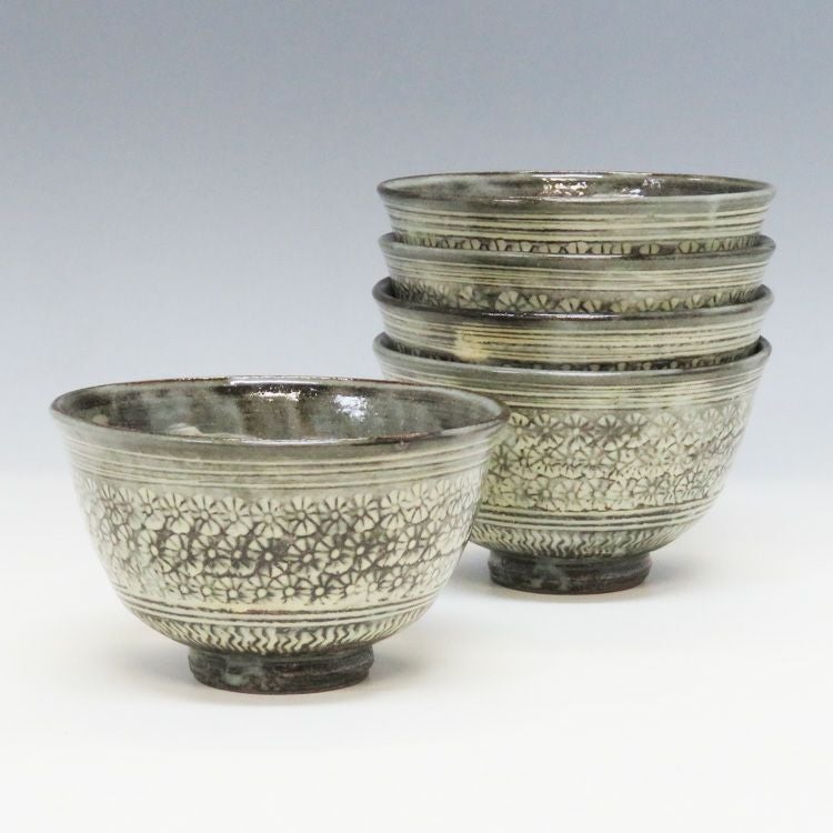 茶道具　御本三島　数茶碗　十客 茶道具 数茶碗（かずちゃわん） 数茶碗 古三島 5客 中村与平