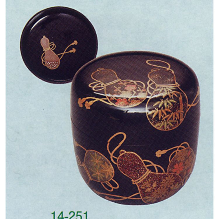 中村宗悦作 黒塗六瓢唐草蒔絵中棗 共箱共布 茶道具　C130　1F20 茶道具 大棗 黒塗 六瓢蒔絵 (蓋裏 瓢絵) 中村宗悦 棗