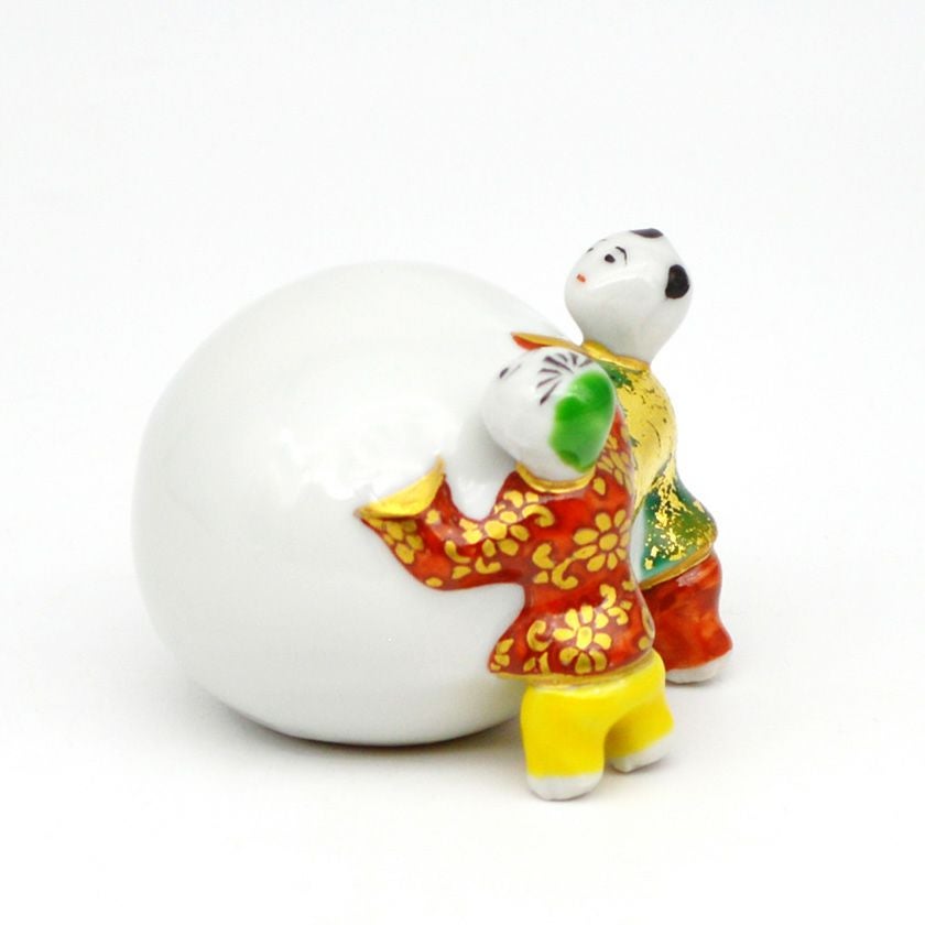 Ｗ５０　蓋置　『色絵　一閑人』『高野昭阿弥 造』　共箱　茶道具 茶道具 蓋置（ふたおき） 蓋置 色絵 雪ダルマ 二閑人 高野昭阿弥