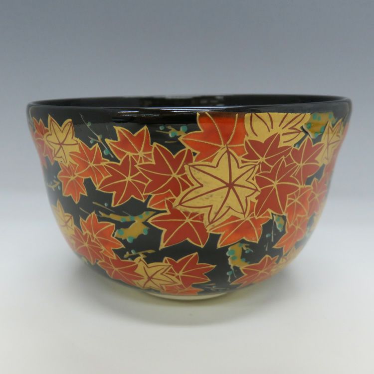 茶道具 抹茶茶碗（まっちゃちゃわん） 茶碗 黒仁清 紅葉 宮地英香