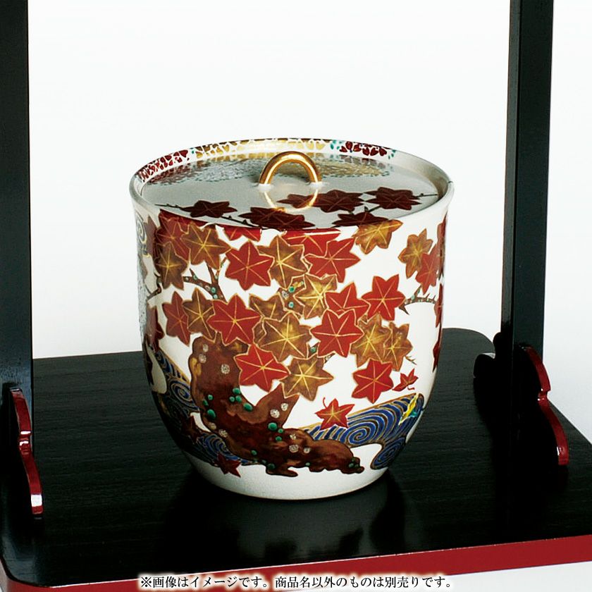 Ｎ６９３　水指　『温品焼』『康寿窯　本多康彦造』『一重口水指』　共箱　茶道具 茶道具 水指（水差・みずさし） 水指 呉須 赤絵 高野昭阿弥