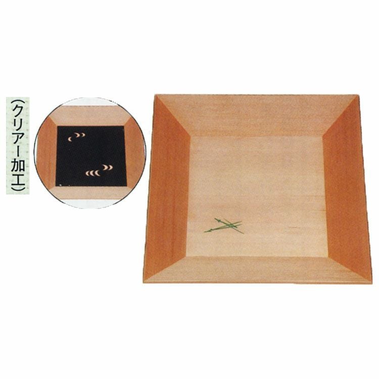 茶道具 杉 四方盆 松葉 流水透し板付 (クリアー加工)