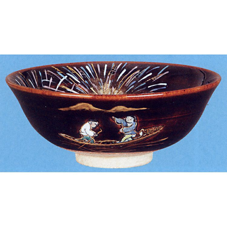 茶道具　京焼　寺尾陶象作　乾山猿回　茶碗　共箱　V　6529 道具 ] - 道具 京焼 寺尾陶象造 乾山風竹林に犬茶碗（共箱） | ネット