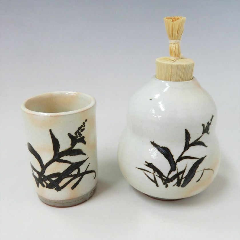茶道具 三点セット（茶碗・振出・茶巾筒） 粉引 絵唐津 竹久 陶器三点