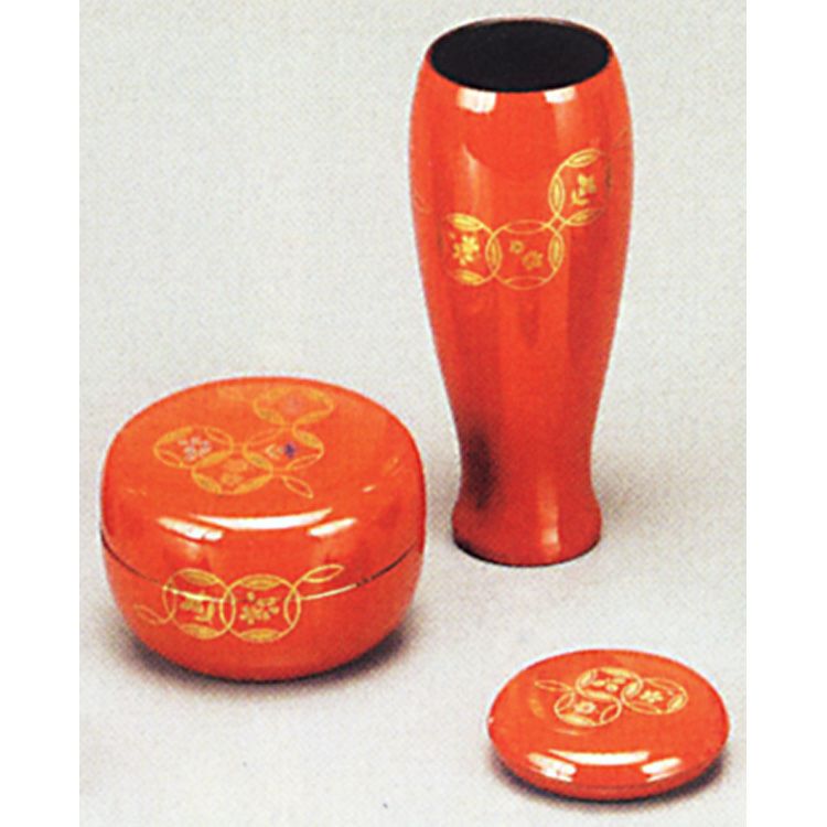 茶道具 三点セット（棗・香合・茶筌筒） 朱 七宝 （樹脂製） 三点