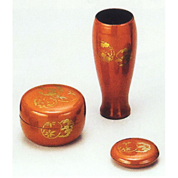 茶碗、香合　3点 茶道具 三点セット（棗・香合・茶筌筒） 朱 花丸 （樹脂製） 三点