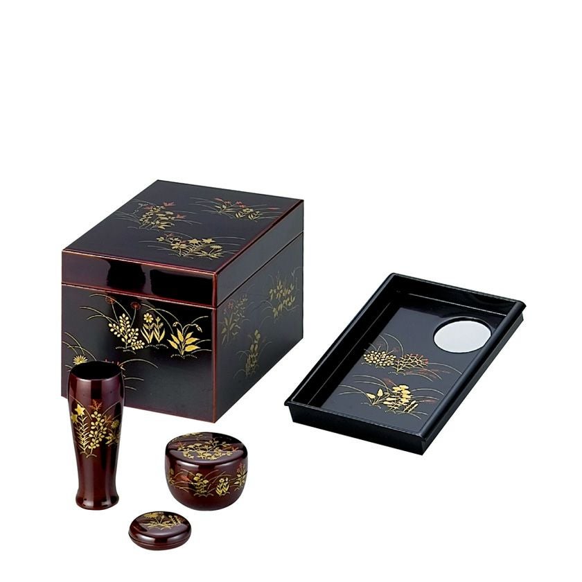 茶道具 茶箱（ちゃばこ） 利休茶箱 溜真塗 春秋 （三点セット