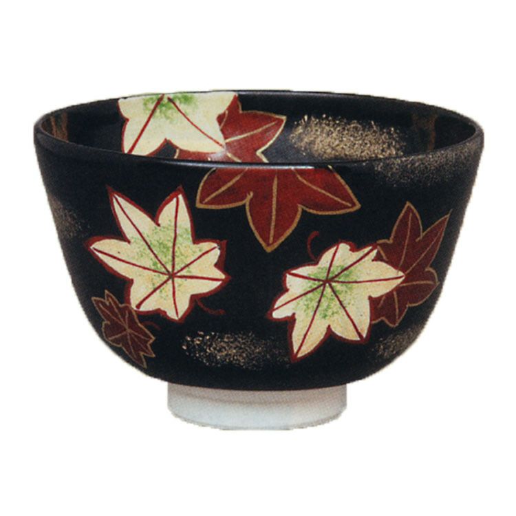 茶道具 茶碗 黒仁清 掛分紅葉 田中香泉