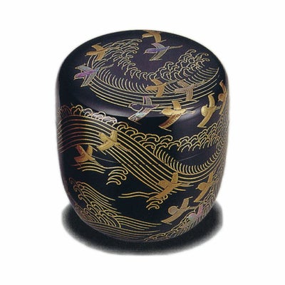 茶道具 なつめ 薄茶器 大棗 波千鳥蒔絵 内銀地 呉藤穣太郎
