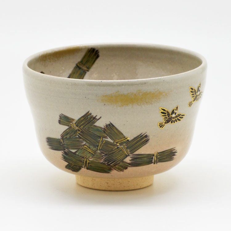 茶道具 茶碗<br>茶碗 乾山 雀に稲束 中村与平 抹茶茶碗は茶の湯文化である表千家・裏千家の茶道具や抹茶を専門に扱う千紀園（せんきえん）が通販で販売しています。茶会また初心者向けのお稽古用にご利用いただける抹茶碗です。贈り物・ギフトにも人気です。