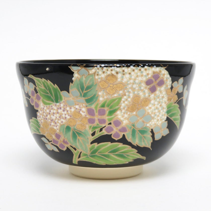 茶道具 抹茶茶碗（まっちゃちゃわん） 茶碗 黒仁清 紫陽花 宮地英香