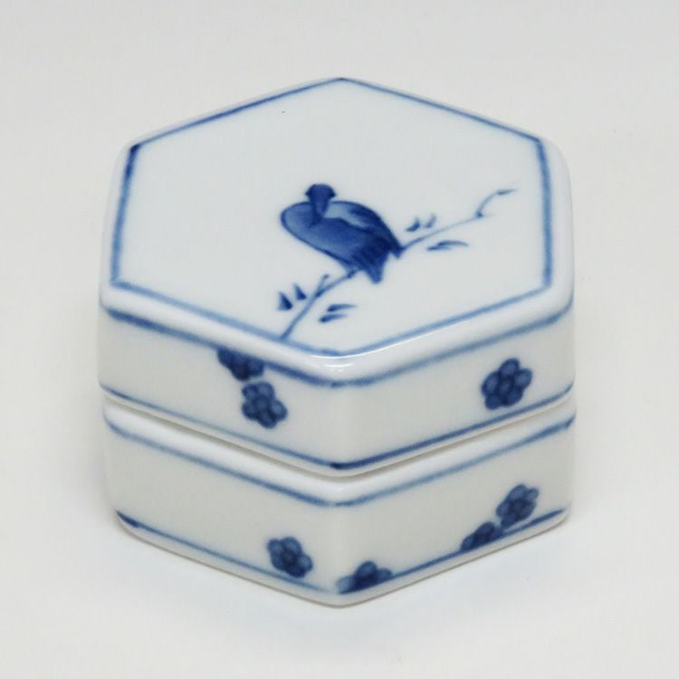茶道具 香合染付 叭々鳥香合王懐英作
