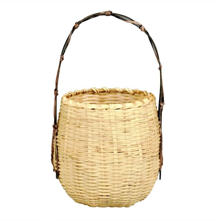 花籠 一点限り】渡辺竹清作 鳳尾竹乱れ編み花籠（Japanese bamboo art by