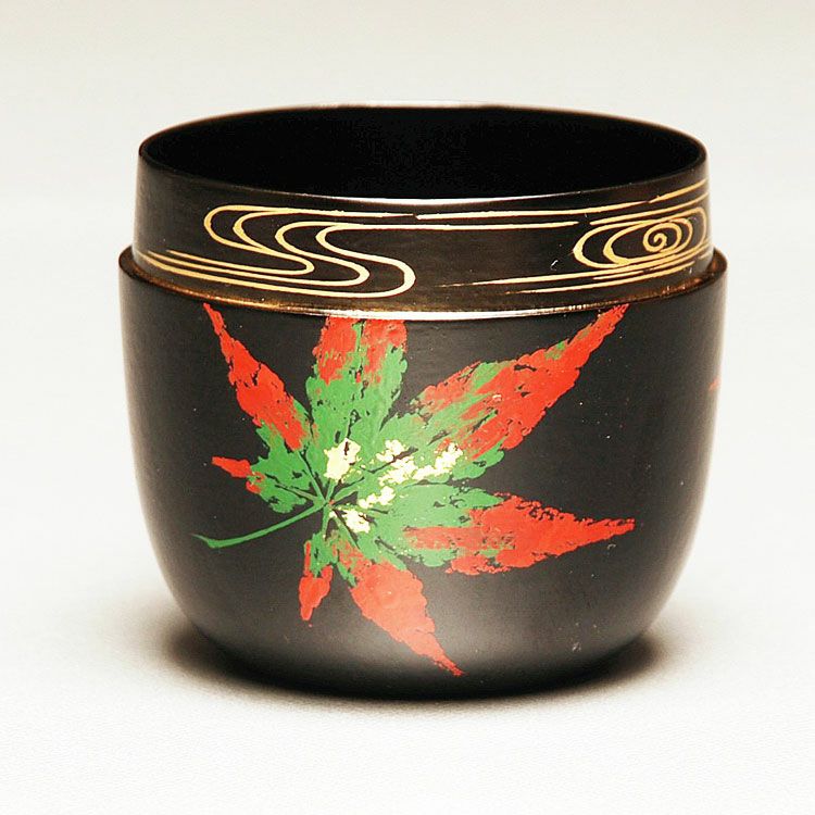 茶道具 棗中棗 黒一閑 押紅葉絵 中村宗悦