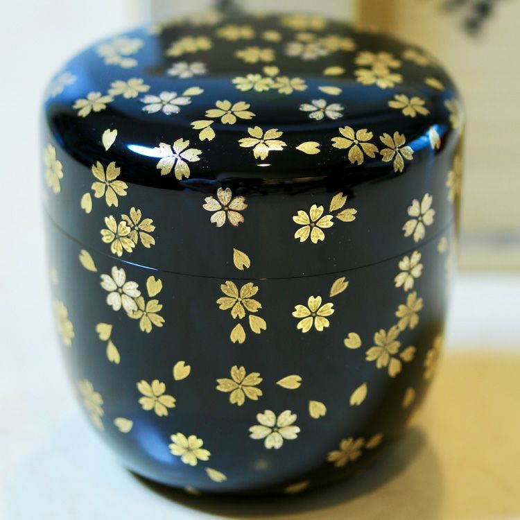 茶道具 棗桜図蒔絵黒利休棗Ken MAKIE Studio「彩輝光」