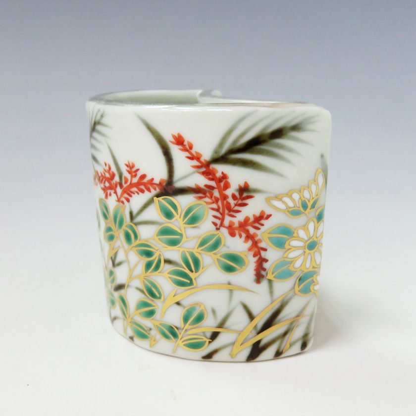 Ｗ５０　蓋置　『色絵　一閑人』『高野昭阿弥 造』　共箱　茶道具 茶道具 蓋置（ふたおき） 蓋置 色絵 秋月 高野昭阿弥