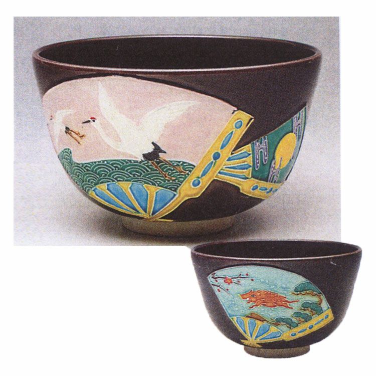 送料込【逢絢亭・新品】茶道具 茶碗 京焼 紫交趾 柿の図 中村翠嵐 共箱入り 茶道具 抹茶茶碗 紫交趾 扇面に兎、京都 中村翠嵐作 : 佐藤大観堂