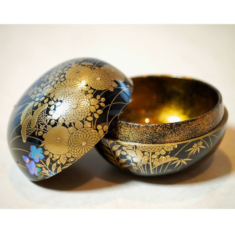 茶道具 棗秋草図蒔絵丸棗Ken MAKIE Studio「彩輝光」