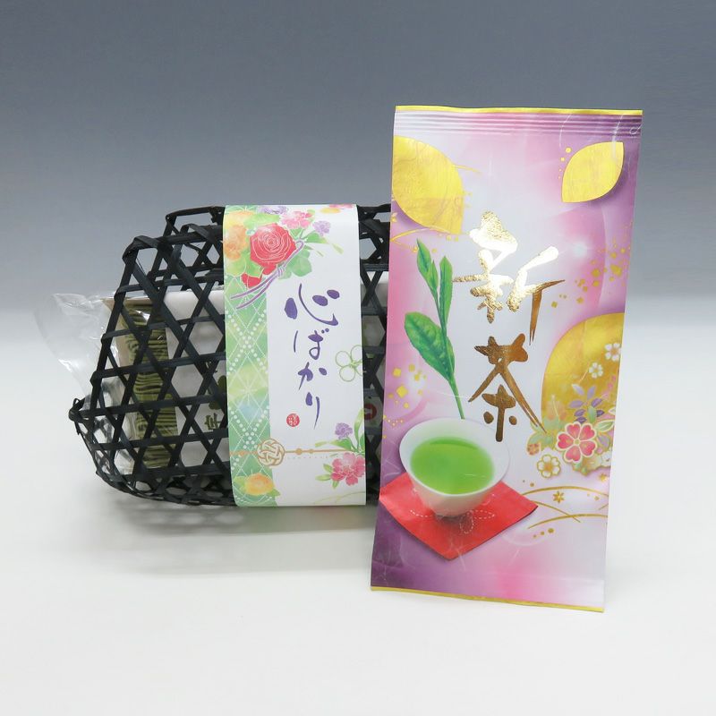 新茶と京都 宇治抹茶そば2袋・そばつゆ4袋（4人前） 竹かごセット