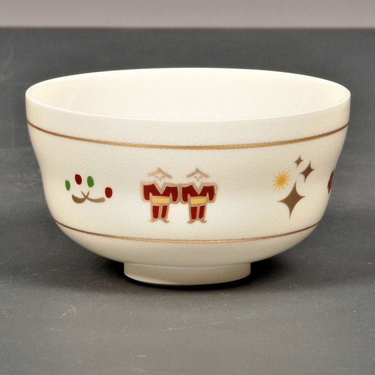 奈良 絵 茶碗 限定価格 赤膚焼 大塩昭山作 抹茶碗 奈良絵 茶道具 共箱