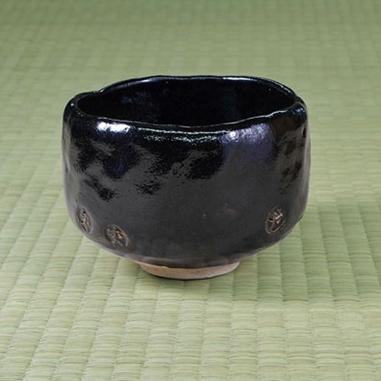 ZE433 茶道具 黒楽茶碗 書紙付 茶道具 抹茶茶碗（まっちゃちゃわん） 了入写 黒楽茶碗（湖月） 楽入