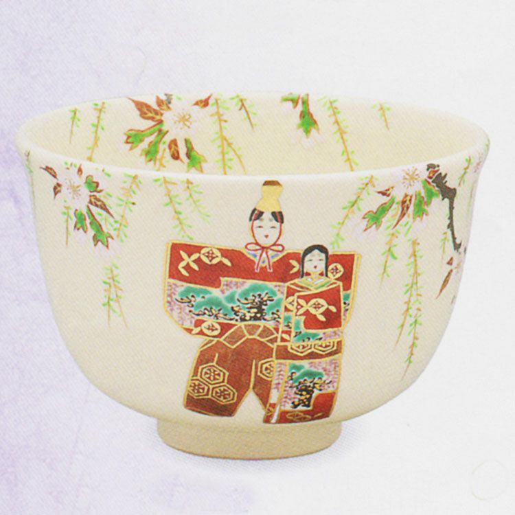 茶道具 抹茶茶碗（まっちゃちゃわん） 色絵　立雛　茶碗 田中 方円作 抹茶茶碗は茶の湯文化である表千家・裏千家の茶道具や抹茶を専門に扱う千紀園（せんきえん）が通販で販売しています。茶会また初心者向けのお稽古用にご利用いただける抹茶碗です。贈り物・ギフトにも人気です。