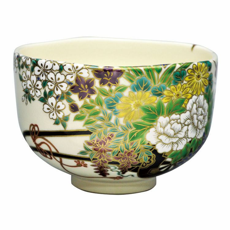 茶道具 抹茶茶碗（まっちゃちゃわん） 茶碗 色絵 花車 清閑寺窯 抹茶茶碗は茶の湯文化である表千家・裏千家の茶道具や抹茶を専門に扱う千紀園（せんきえん）が通販で販売しています。茶会また初心者向けのお稽古用にご利用いただける抹茶碗です。贈り物・ギフトにも人気です。