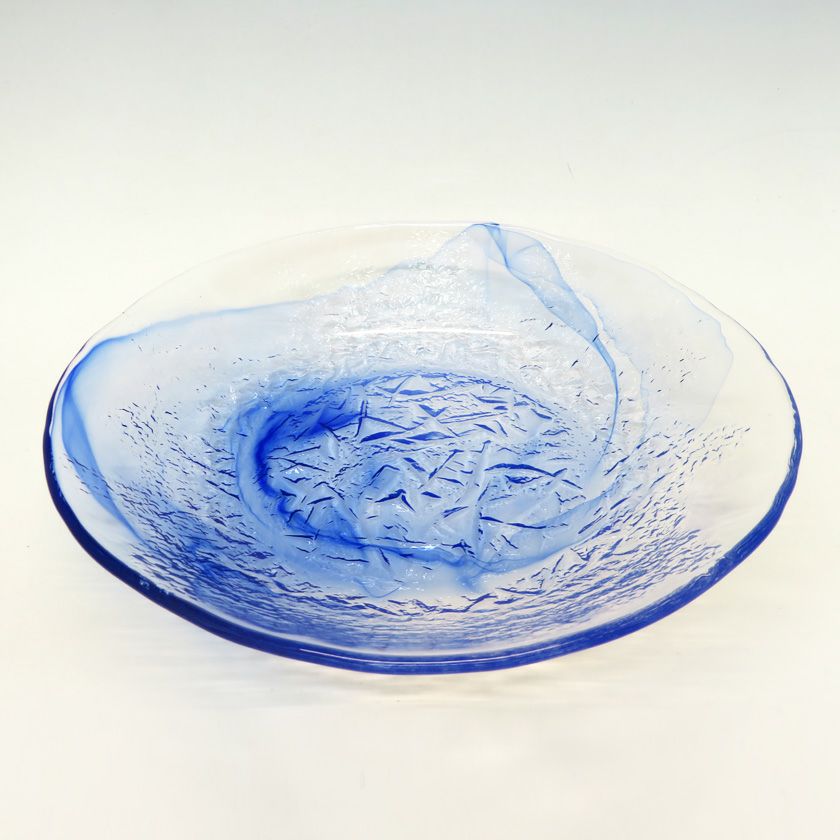 田中常男　ガラス　『義山菓子器』　大皿 ガラス 菓子皿 菓子器 薄氷皿 義山 （直径23x高さ4cm) (紙箱） : お