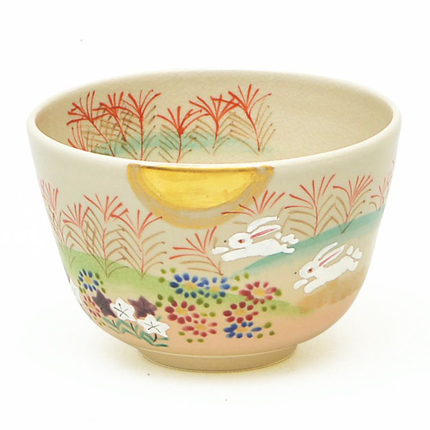 茶道具 抹茶茶碗（まっちゃちゃわん） 茶碗 色絵 秋草うさぎ 川上 真琴