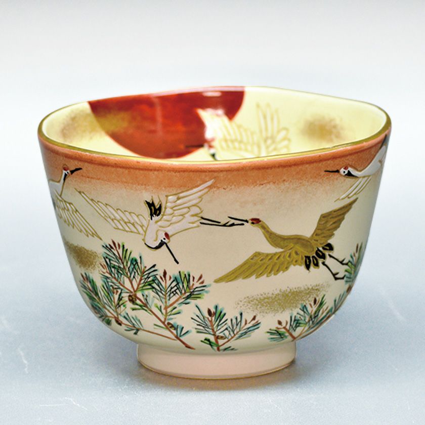 京焼 御室窯造　仁清「 旭日の群鶴」抹茶茶碗 新年 正月 初釜 京焼 御室窯造 仁清「 旭日の群鶴」抹茶茶碗 新年 正月 初釜 【公式通販】