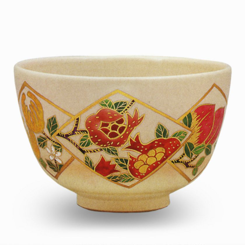 色絵 抹茶茶碗（まっちゃちゃわん） 茶道具 三点 茶碗 茶道具 三聖果 華峰 中村 茶碗 工芸品