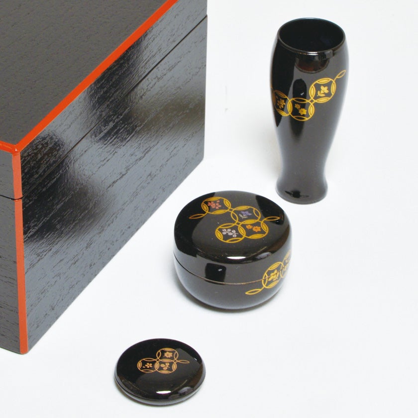 茶道具 茶箱（ちゃばこ）セット 爪紅桐黒茶箱セット（三点セット七宝