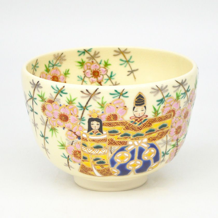 Ｗ２０　茶碗　『仁清　注連縄』『田中万祥 造』　共箱　抹茶碗　茶道具 茶道具 抹茶茶碗（まっちゃちゃわん） 茶碗 仁清 立雛 田中 万祥