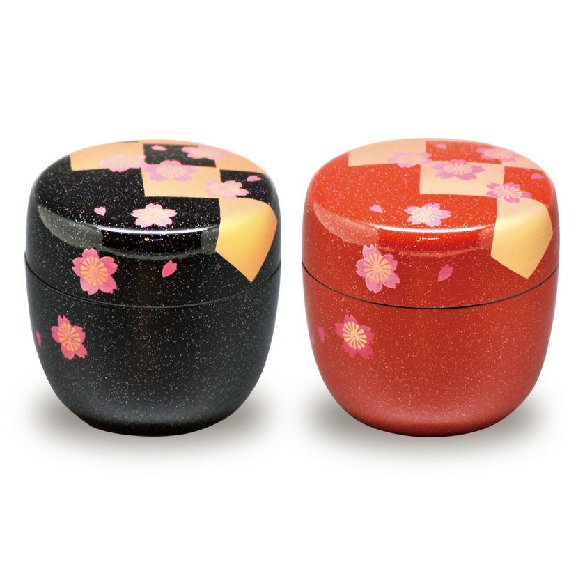 茶道具 棗（なつめ） 中棗 キララ 市松に桜 朱・黒から色が選べます
