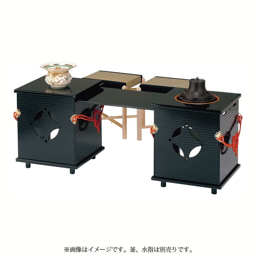 美品 茶道具 御園棚セット 立礼棚 丸炉 椅子2脚淡々斎好写 裏千家大型宅配便 茶道具 御園棚（みそのだな） 御園棚 淡々斎好写 椅子2客付 中村 湖彩