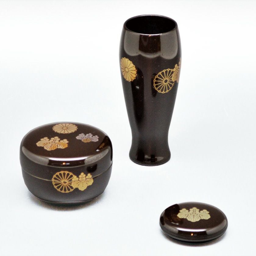 茶道具 三点セット（棗・香合・茶筅筒） 塗 三点セット 溜 高台寺