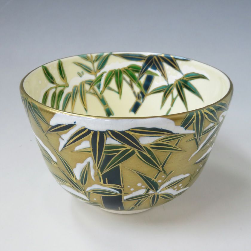 【加藤一世　如水陶画苑　金地四君子茶碗】京焼　茶道具　稽古　茶室　抹茶碗 茶道具 抹茶茶碗（まっちゃちゃわん） 茶碗 金地 雪竹 加藤 如水 作