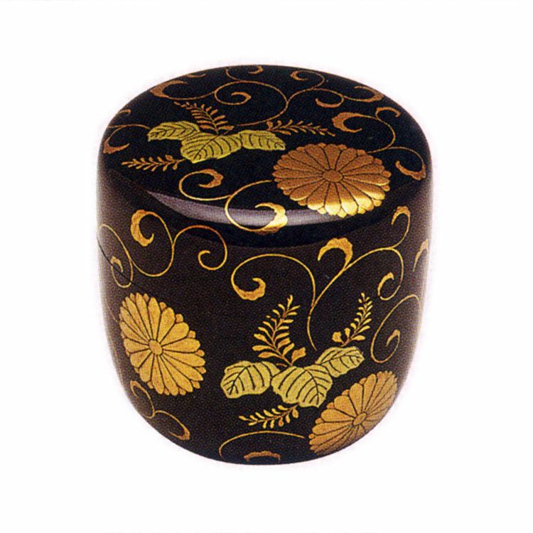 【お値下げしました！】茶道具　棗　桂山作　菊桐蒔絵　木製 茶道具 棗（なつめ） 菊桐唐草蒔絵 黒大棗 林 勝 作 | 千年の香り 千紀園