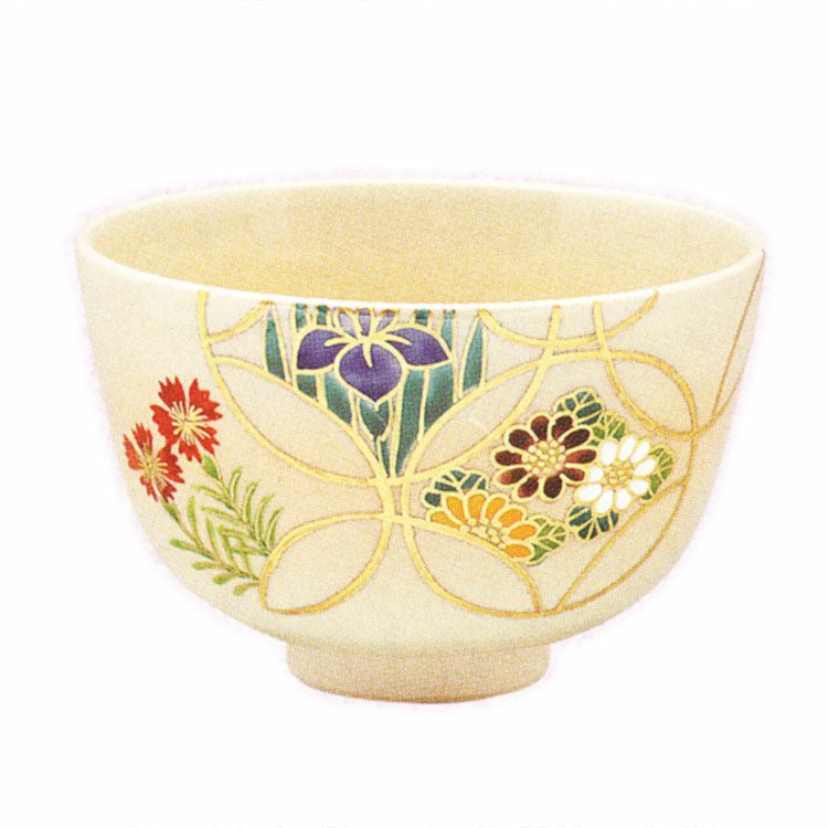 茶道具 抹茶茶碗（まっちゃちゃわん） 色絵 七宝草花 茶碗 中村 華峰