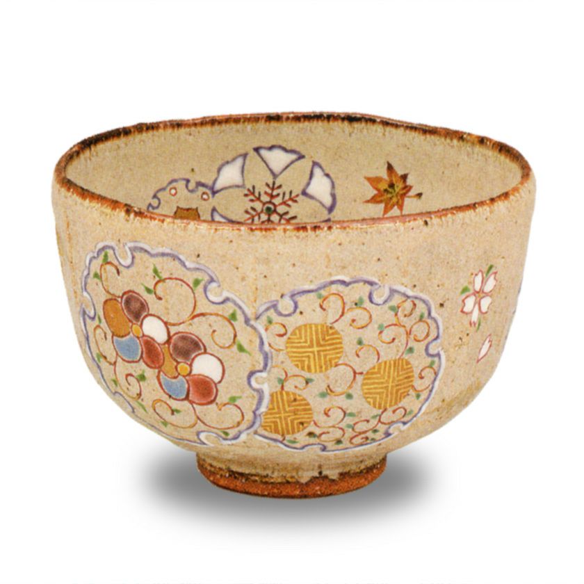 茶道具 抹茶茶碗（まっちゃちゃわん） 灰釉 雪輪 松竹梅 茶碗 中村