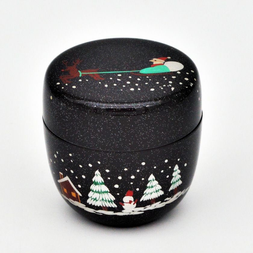 茶道具 棗（なつめ） 中棗 キララ 黒 サンタクロース クリスマス Xmas