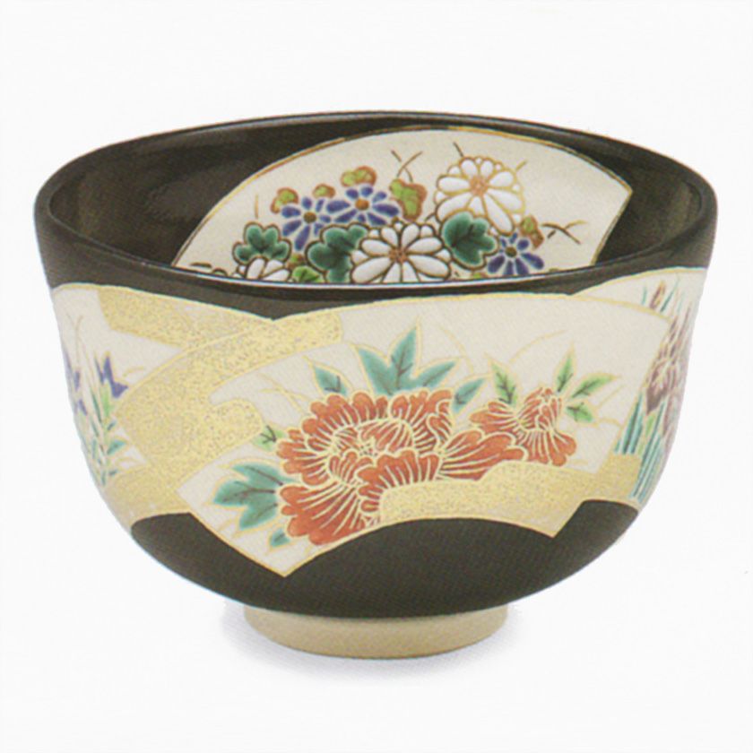 茶道具 抹茶茶碗（まっちゃちゃわん） 黒釉　地紙　四季草花　茶碗 田中 方円作 抹茶茶碗は茶の湯文化である表千家・裏千家の茶道具や抹茶を専門に扱う千紀園（せんきえん）が通販で販売しています。茶会また初心者向けのお稽古用にご利用いただける抹茶碗です。贈り物・ギフトにも人気です。