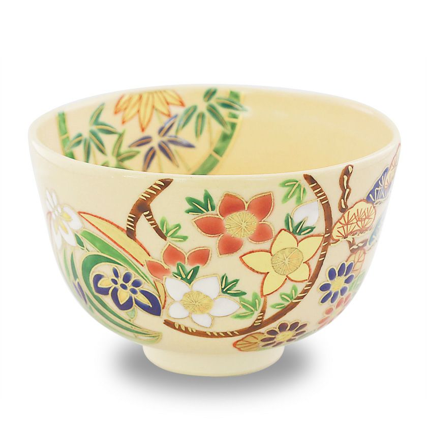 茶道具 抹茶茶碗（まっちゃちゃわん） 色絵茶碗 丸紋四季草花 鈴木